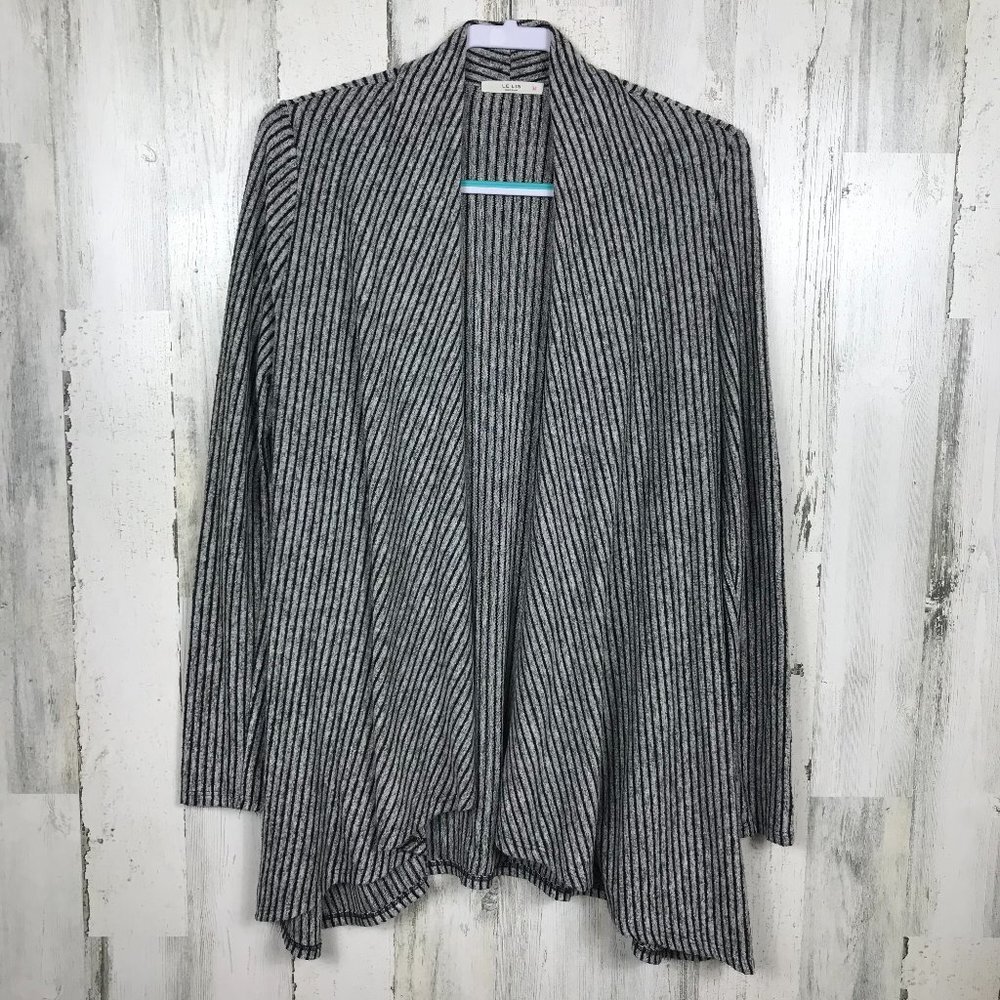 Le Lis waterfall cardigan stripe cozy open front jacket sweater gray black‎ M